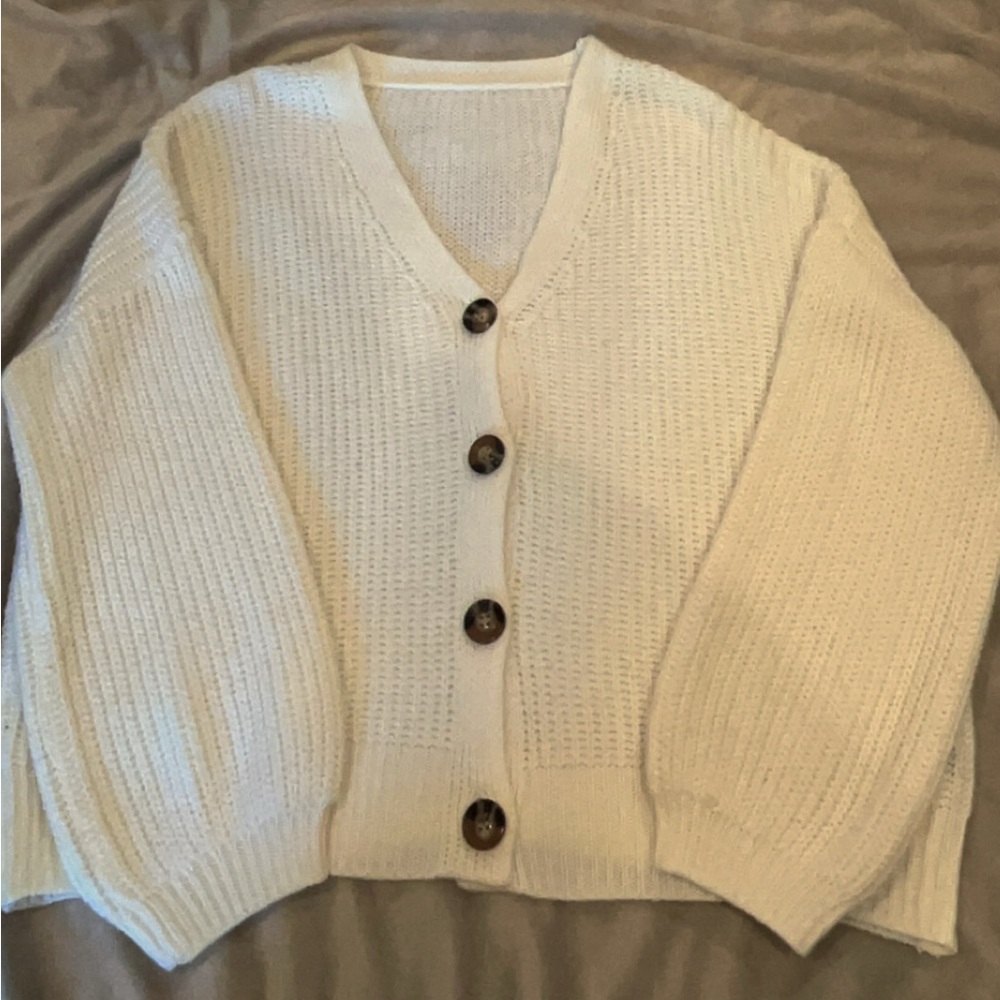 Shein Curve 1XL Cream Button-Up Cardigan